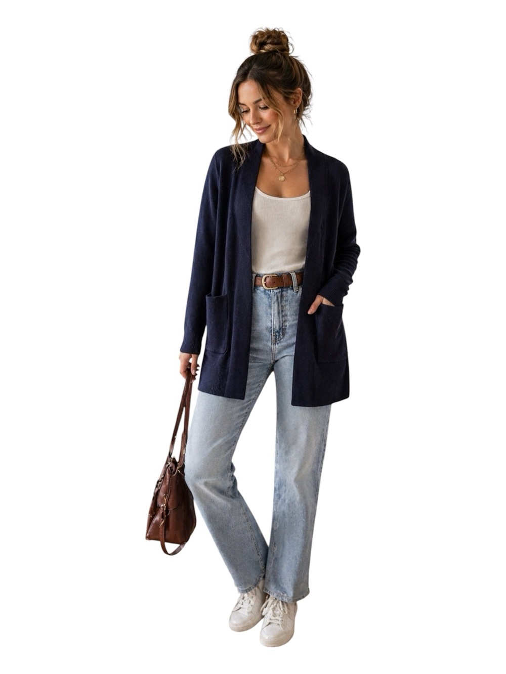 Bella Ella Boutique Navy Merino Wool Blend Button Cardigan Sweater Small